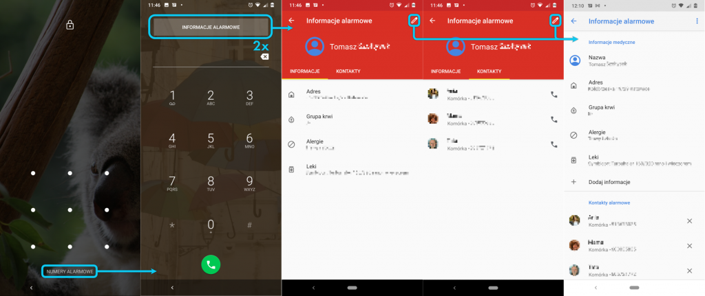 Kroki potrzebne do wyświetlenia i edycji informacji alarmowych w telefonie z Androidem