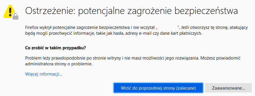 Ostrzeżenie o niezabezpieczonym połączeniu