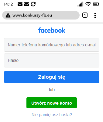 Strona podszywająca się pod formularz logowania na Facebooku. Wizualnie jest identyczna, jak prawdziwy formularz logowania Facebook.com