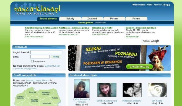 Portal Nasza Klasa w początkach istnienia